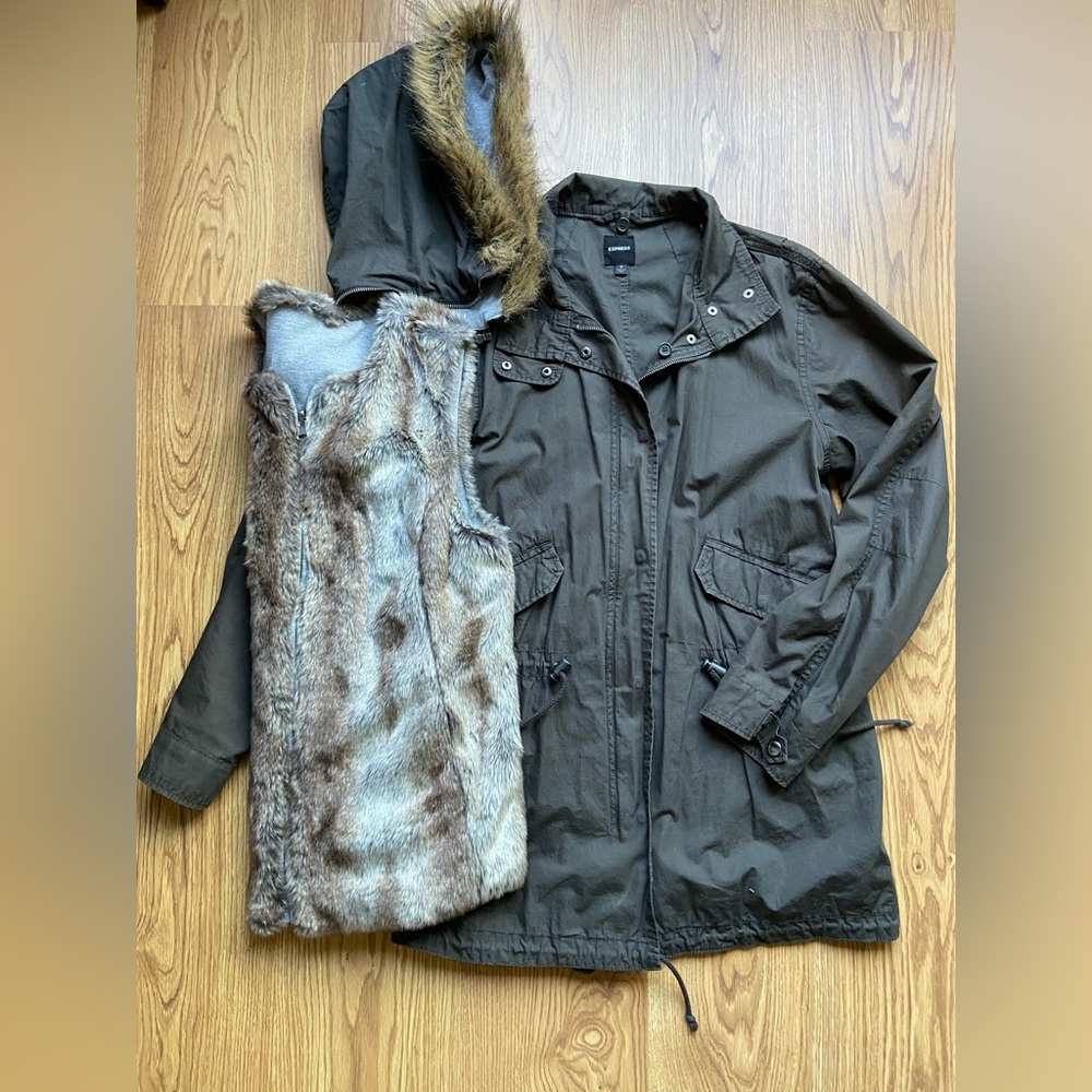 Express Convertible Utility Jacket With Faux Fur … - image 4